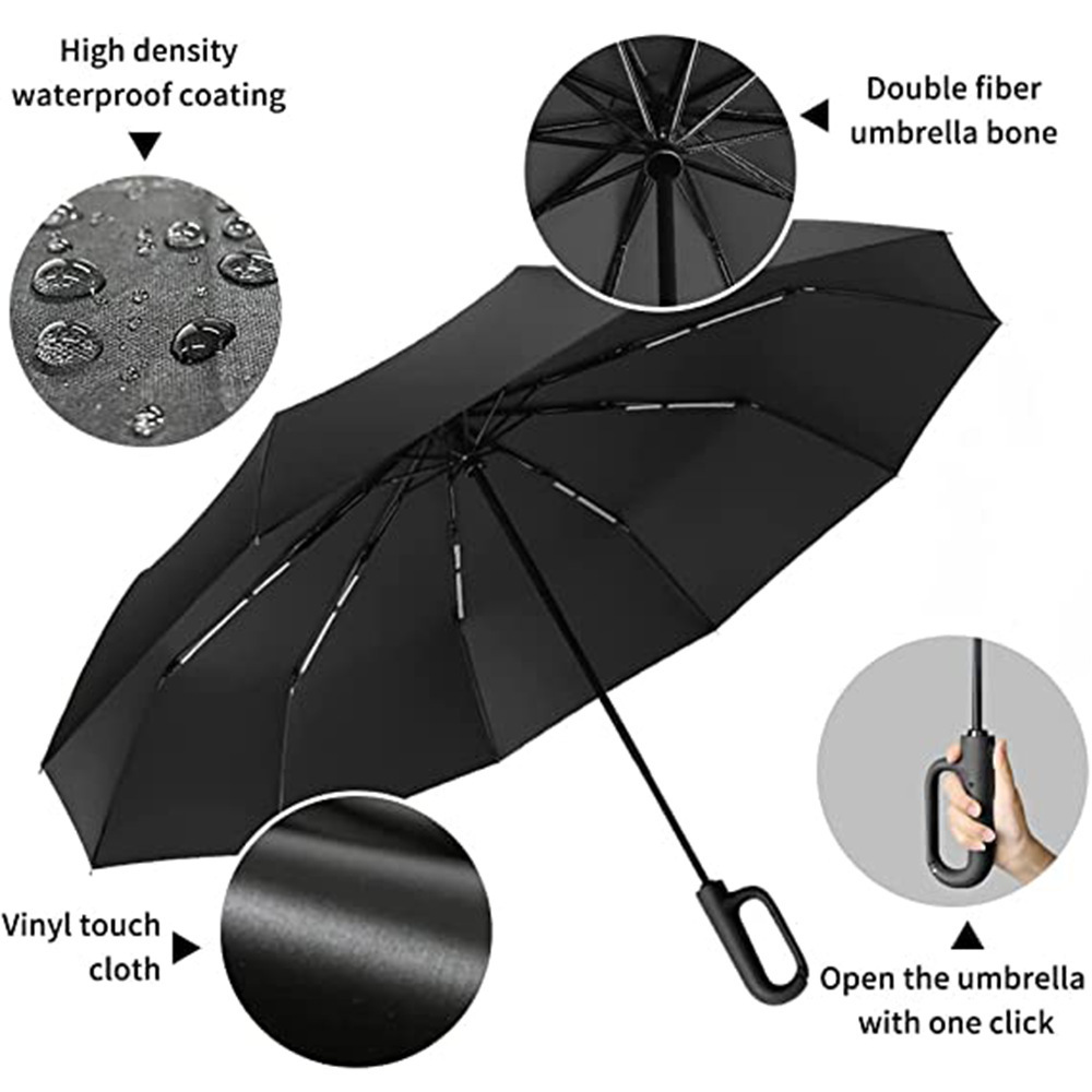 creative buckle 3 fold automatic umbrella  hook up lock umbrella with O shape handle to free hands