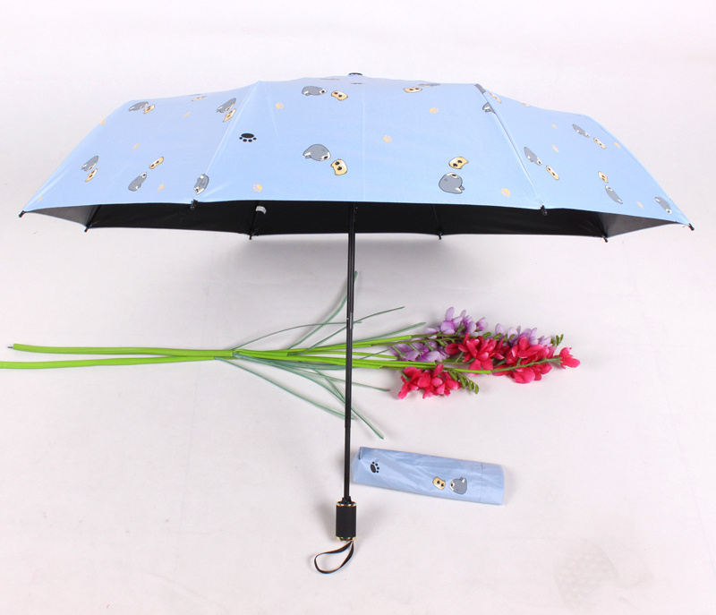 uv sun/rain summer young lady 3 fold umbrella animal cute dog umbrella with black coated