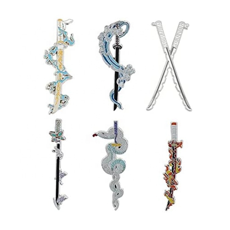 China Custom Anime Slayer Lapel Pin Set Cartoon Figures 9 Hashiras Mini Katana Enamel Pin Hard Demon Slayer pin For Enamel Badge