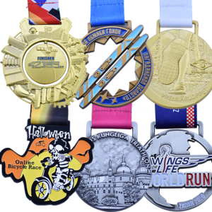 Manufacture supplier design metal 3d logo wordrun bicycle race sports gold award medal factory custom medal with ribbon