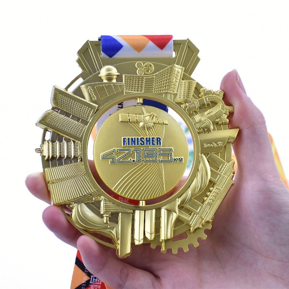 Manufacture supplier design metal 3d logo wordrun bicycle race sports gold award medal factory custom medal with ribbon