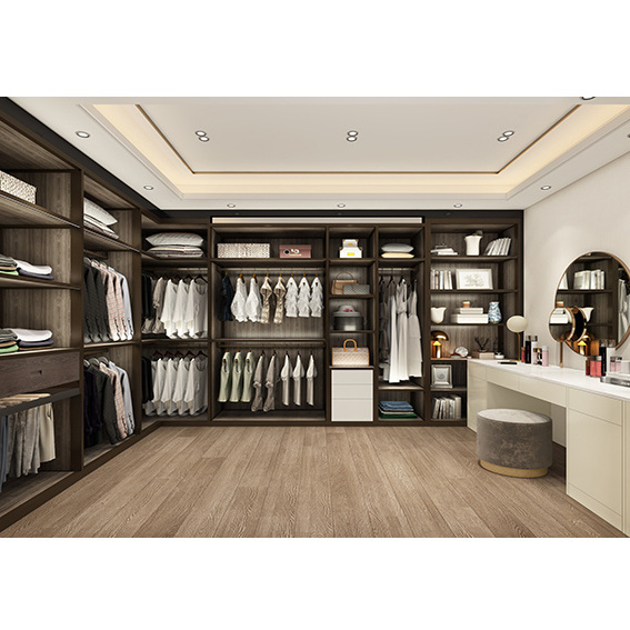 Dressing Room Wardrobe Clothes Organizer Wood Grain Finished  Bedroom Wardrobe Furniture Walk-in Closet With Led Light