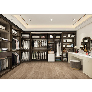 Dressing Room Wardrobe Clothes Organizer Wood Grain Finished  Bedroom Wardrobe Furniture Walk-in Closet With Led Light