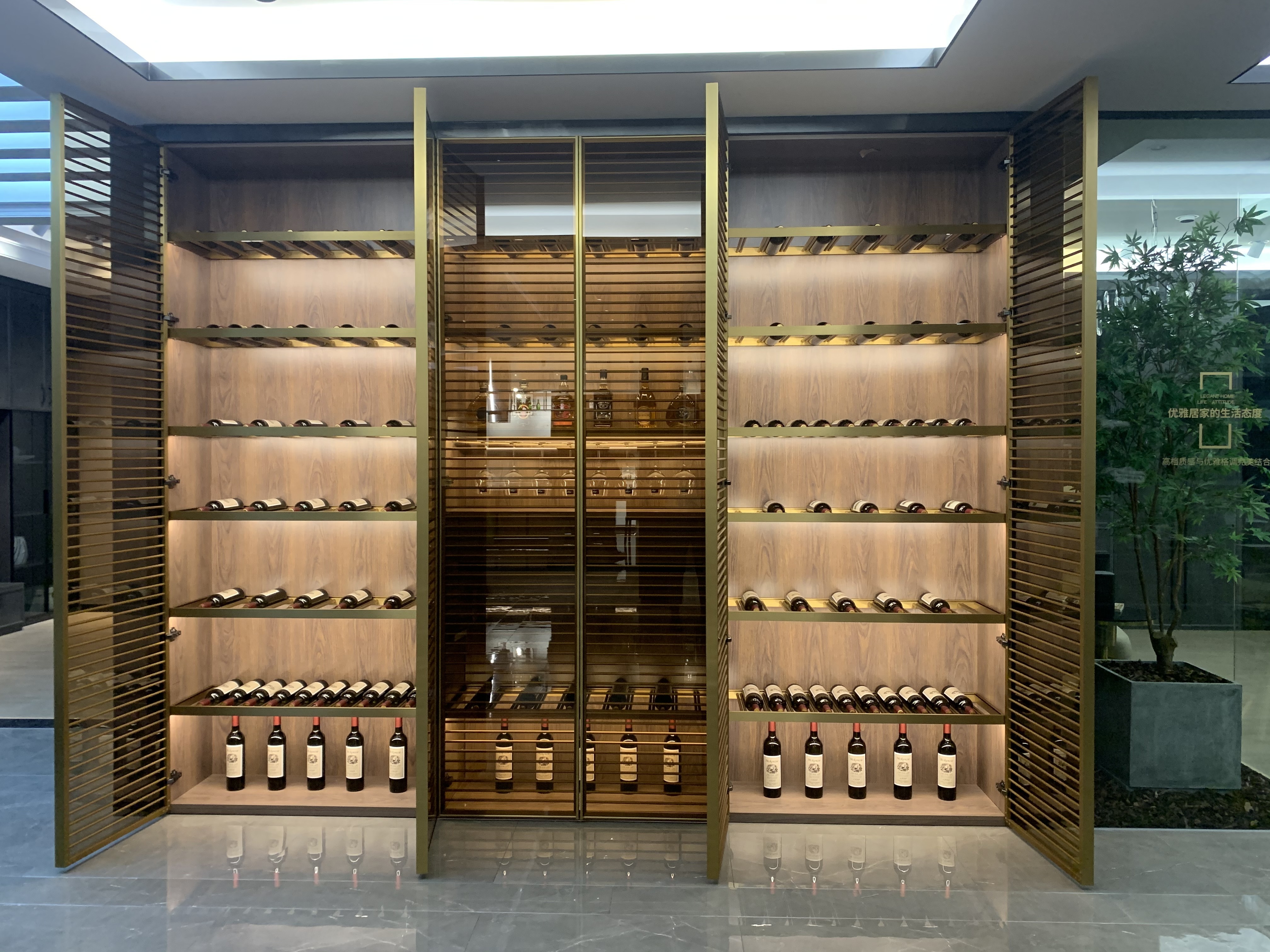 luxury glass door wine storage cabinet wall display whiskey cabinet in living room