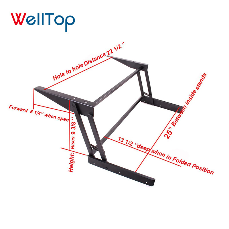 WT01-17 WELLTOP OEM Folding Table Mechanism Soft Close Desk Lift Mechanism Lift Up Coffee Table Mechanism with Gas Spring Hinge