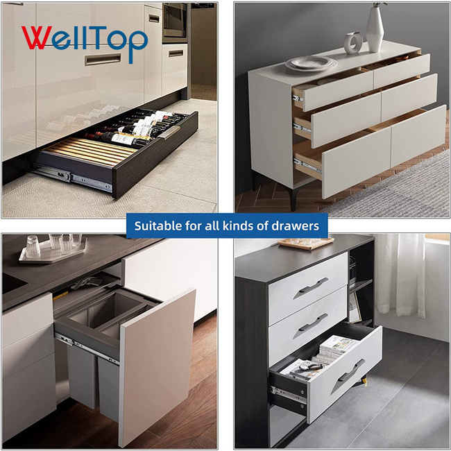 WELLTOP Vt-15.004 Heavy Duty Drawer Slides Cabinet Ball Bearing Undermount Drawer Slide Push Open Touch Soft Close Drawer Slide