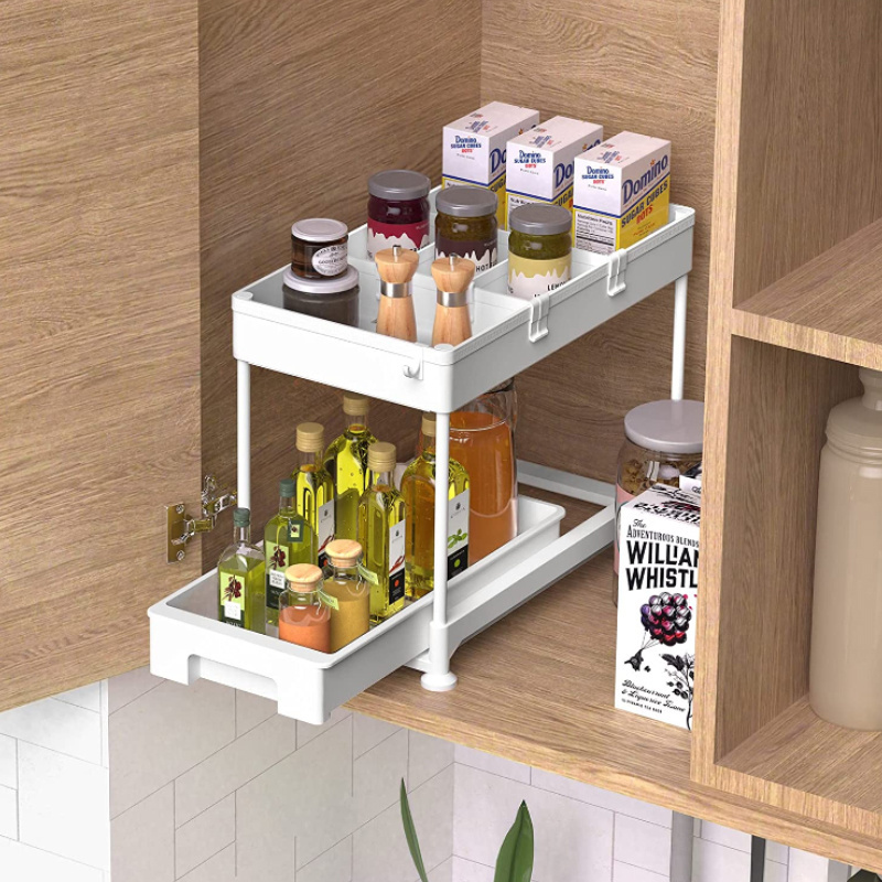 WTB-146 Plastic 2 Tier Cabinet Organizadores De Cocinai Rack Bathroom Organizer Under Sink Shelf Baskets Kitchen Rack Storage