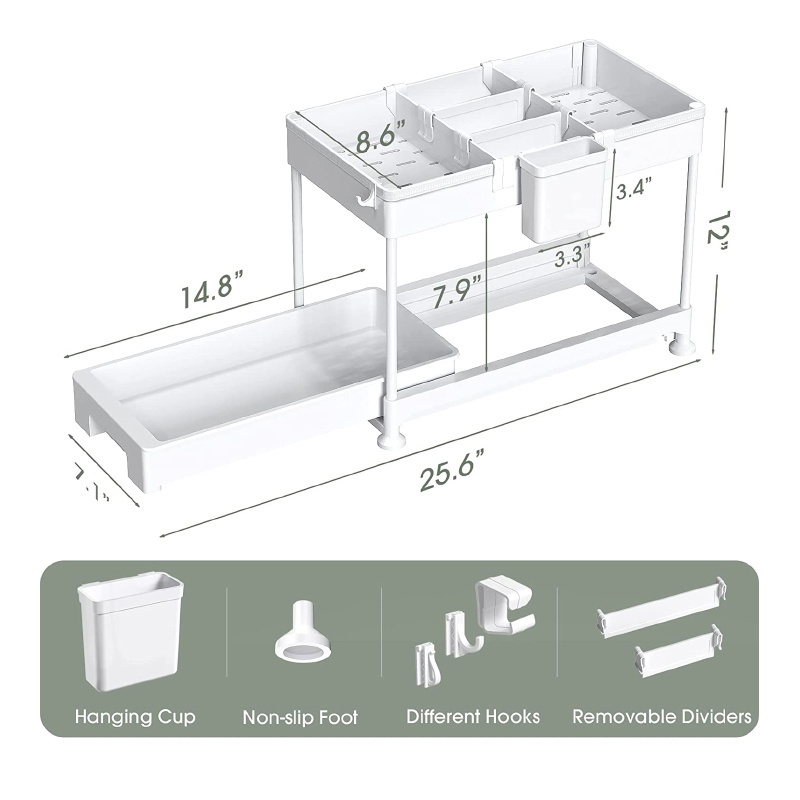 WTB-146 Plastic 2 Tier Cabinet Organizadores De Cocinai Rack Bathroom Organizer Under Sink Shelf Baskets Kitchen Rack Storage