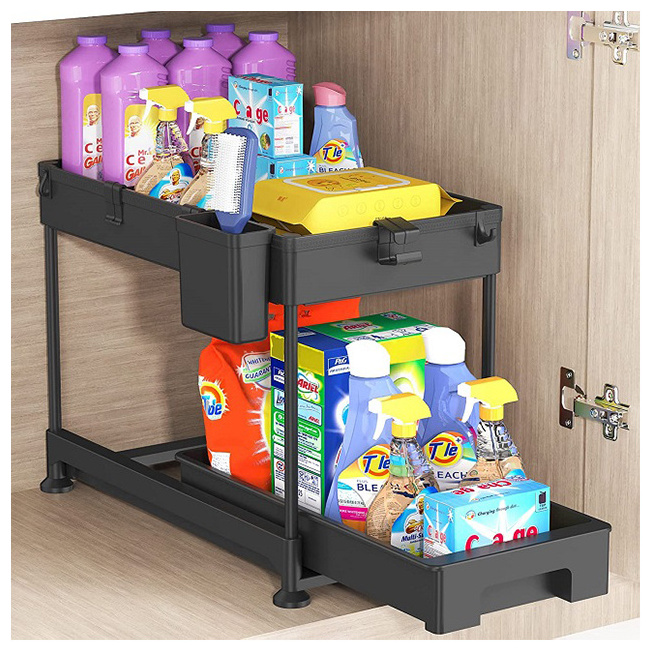 WTB-146 Plastic 2 Tier Cabinet Organizadores De Cocinai Rack Bathroom Organizer Under Sink Shelf Baskets Kitchen Rack Storage