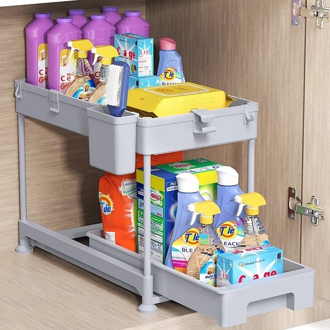 WTB-146 Plastic 2 Tier Cabinet Organizadores De Cocinai Rack Bathroom Organizer Under Sink Shelf Baskets Kitchen Rack Storage