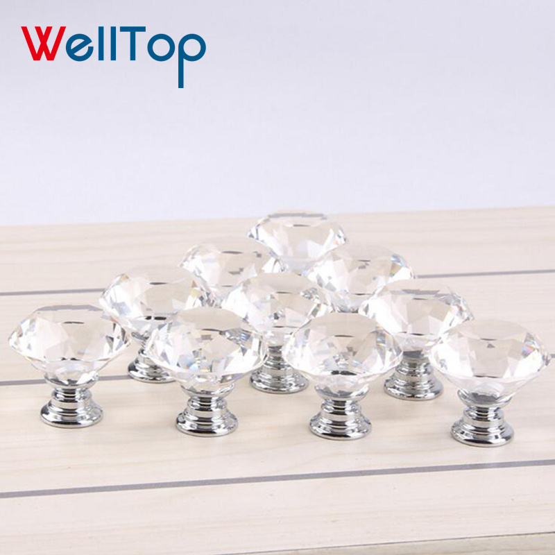 Furniture Handles Knobs Handles And Knobs for Kitchen Cabinet Crystal Drawer Pull Handle White Knob  VT-01.147