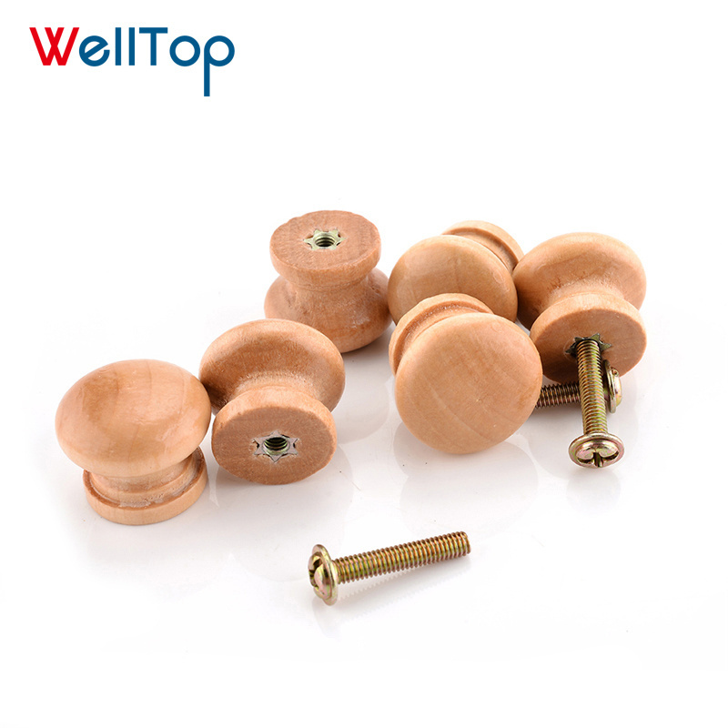 Wooden Cabinet Drawer Door Knobs Pulls Unfinished Handle VT-01.142 Wood Natural Dresser Wardrobe