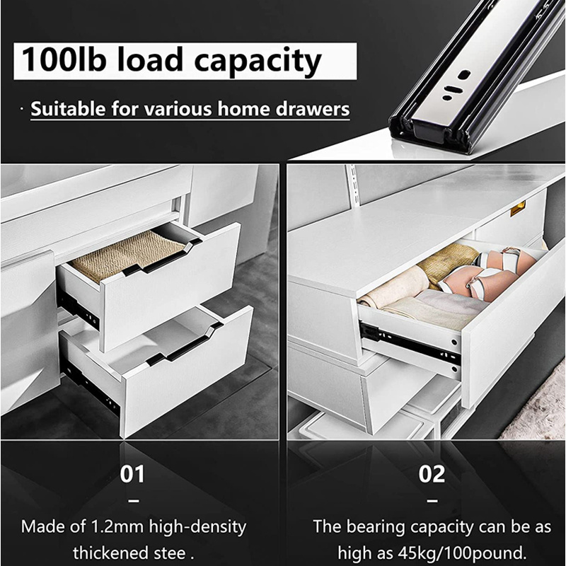 15.048 New Heavy Duty Telescopic 22 Inch Drawer Slides Kitchen Black Metal Drawer Slides Soft Close Ball Bearing Drawer Slide