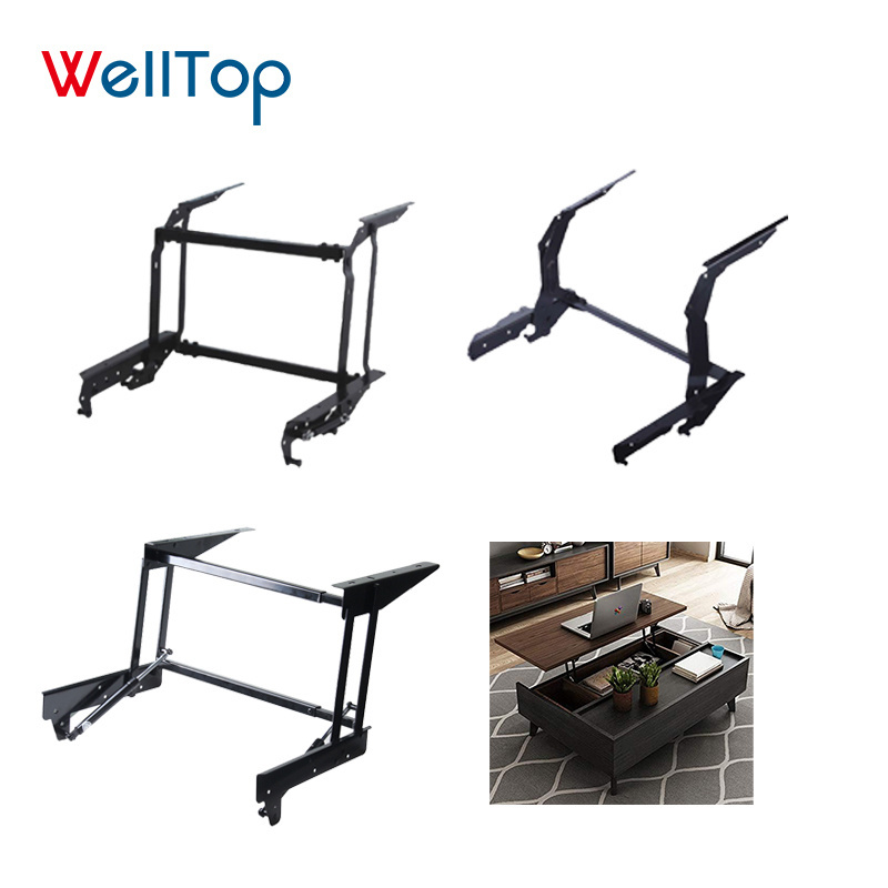 WT01-17 WELLTOP OEM Folding Table Mechanism Soft Close Desk Lift Mechanism Lift Up Coffee Table Mechanism with Gas Spring Hinge