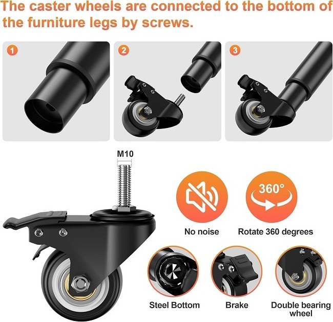 Wholesale Furniture Metal Sofa Legs Replacement Support Legs Adjustable Table Leg With Swivel Caster Wheel for Cabinet Bed Couch