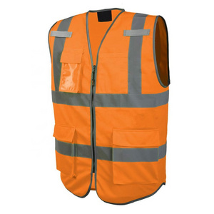 Hi Vis Reflective Safety Vest for Men Solid Neon 9 Pockets Zipper for Construction Traffic Security Work