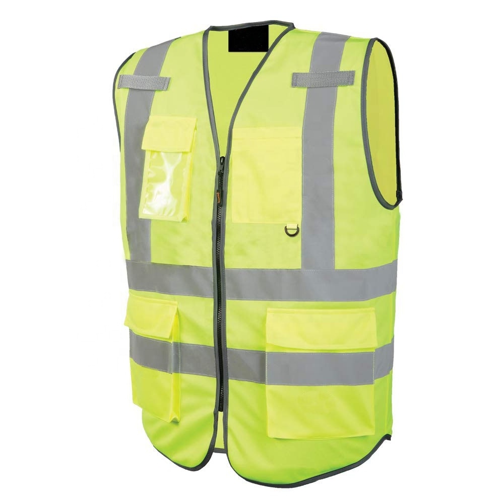 Hi Vis Reflective Safety Vest for Men Solid Neon 9 Pockets Zipper for Construction Traffic Security Work