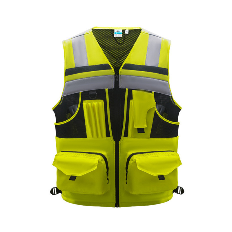 Construction Workwear chaleco reflectante 3M Reflective stripes Safety Vest knitted and Oxford Hi-vis Vest with Pockets