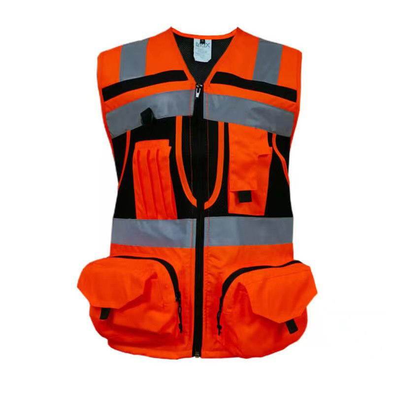 Construction Workwear chaleco reflectante 3M Reflective stripes Safety Vest knitted and Oxford Hi-vis Vest with Pockets