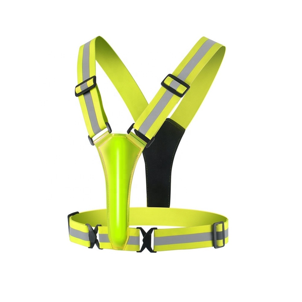 Night LED Flashing Reflective Vest Shoulder Strap Safety Sash for Outdoor Sport Adjustable Elastic Strap Riding Reflective Belt