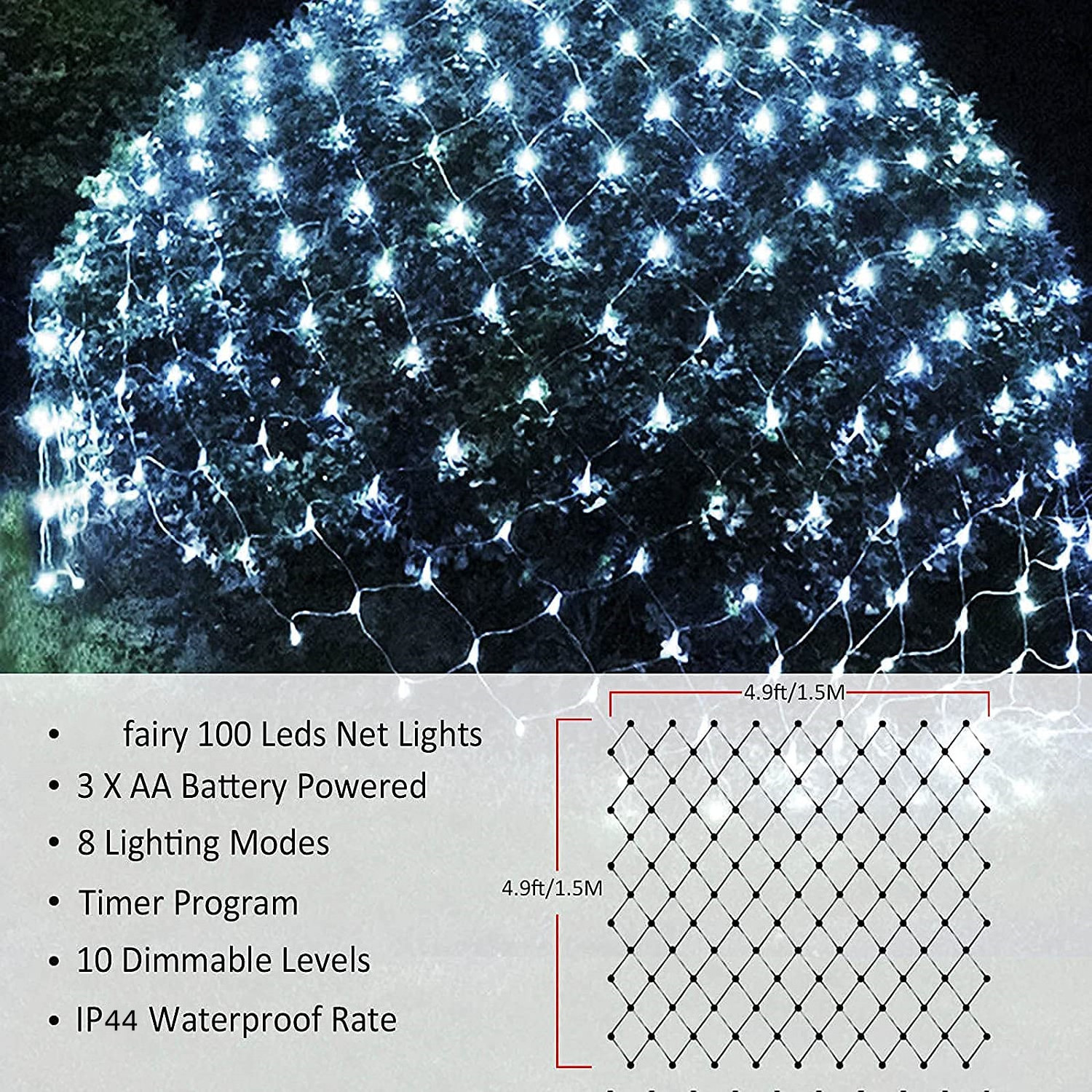 1.5M x 1.5M remote control waterproof led christmas Lights Battery Operated Mesh 8 Modes Dimmable Net led christmas Lights