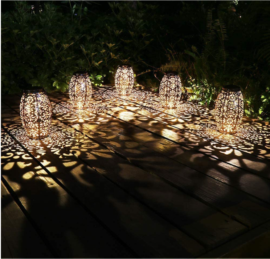 led Solar Lantern Lights for Hanging or Table for Patio Courtyard Garden Auspicious cloud pattern hollow lamp projection light