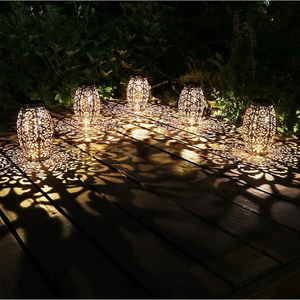 led Solar Lantern Lights for Hanging or Table for Patio Courtyard Garden Auspicious cloud pattern hollow lamp projection light