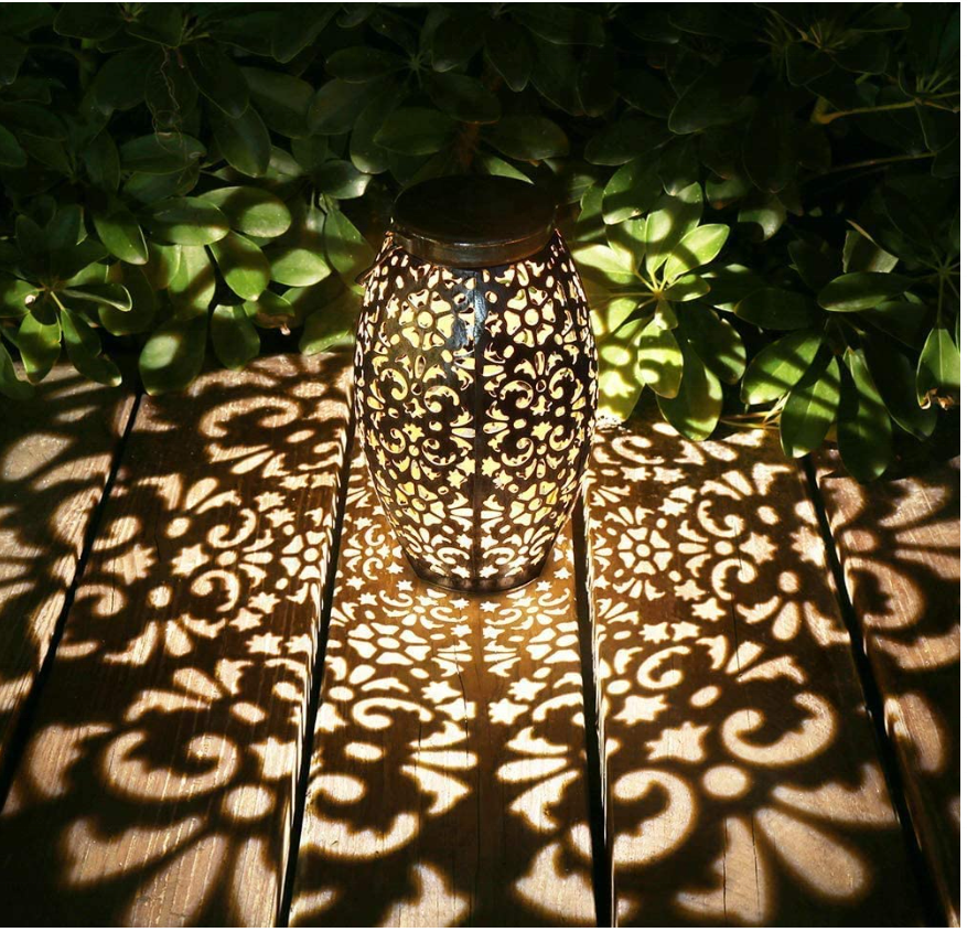 led Solar Lantern Lights for Hanging or Table for Patio Courtyard Garden Auspicious cloud pattern hollow lamp projection light