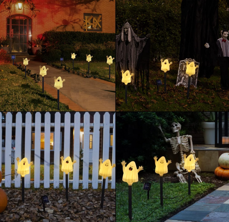 3pcs Halloween Decor Solar Stake Lights Ghost Hands-Up  with 2 Lighting Modes Waterproof christmas  Walkway Pathway Lights