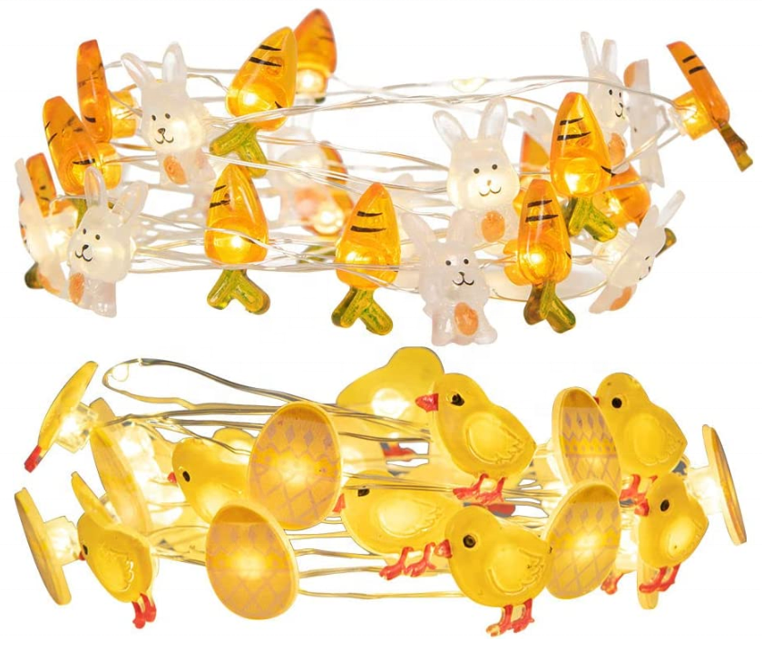 Easter Decor Lights Rabbit carrot chick Battery Operated Set of 2 Easter String Lights with Timer led Decoration String Light