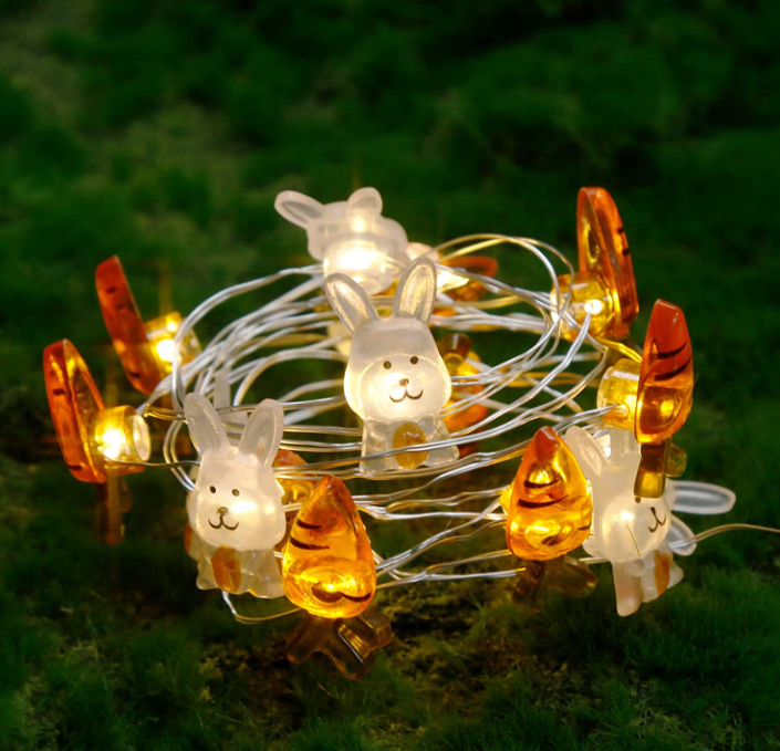 Easter Decor Lights Rabbit carrot chick Battery Operated Set of 2 Easter String Lights with Timer led Decoration String Light