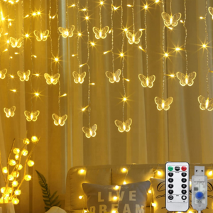 Butterfly Curtain Fairy Light 8 Modes 120 LED USB Window Firefly Twinkle Timer String Lights 24 Butterflies Curtain Light