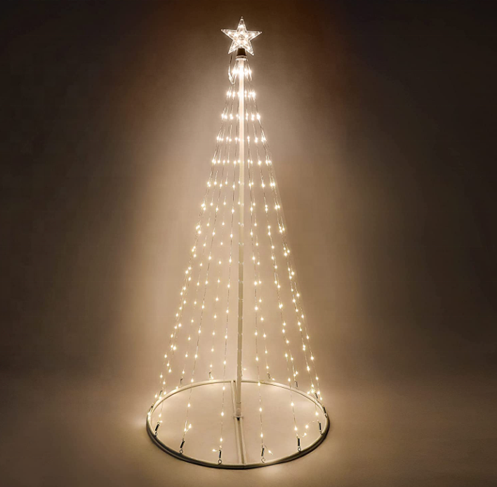 6FT Animated Christmas Cone Tree Yard Light Decorations LED Warm White Light Show with Metal Stakes LED Branch Tree Light