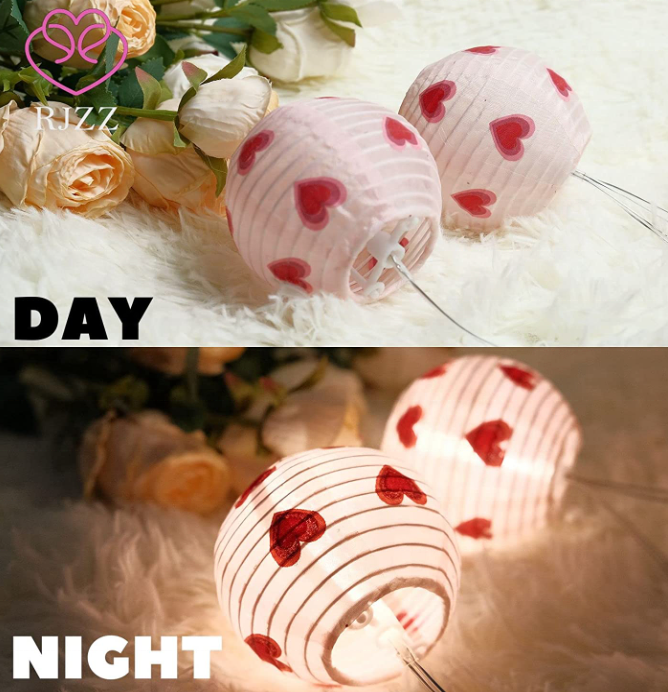 Customize Pink Lantern String Lights Nylon Lantern Valentines Lights 9.4FT Battery Operated Valentine's Day 10 Count