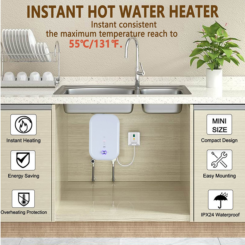 Free Sample Kitchen Wall Mounted Mini Electric Water Heaters Geyser 3.5-5.5KW Smart Instant Tankless Hot Water Heater