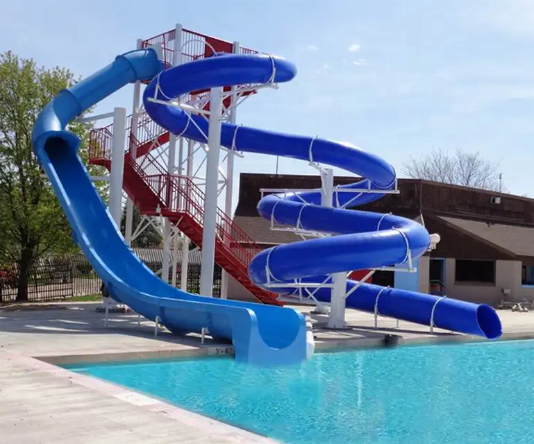 Large Aqua swimming pool big water slide fiberglass open spiral slide for sale