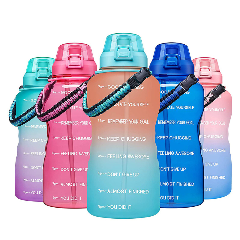 Hydrated Leakproof BPA Free Tritan PETG Colorful Large 1 Gallon Motivational Fitness Water Bottle with Lids