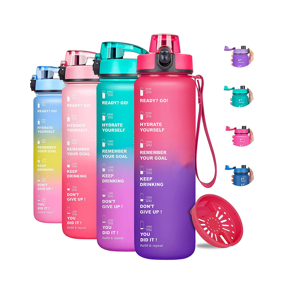 BPA Free Tritan Plastic 32oz Motivational Fitness Sports Water Bottle With Time Marker Leakproof Flip Top