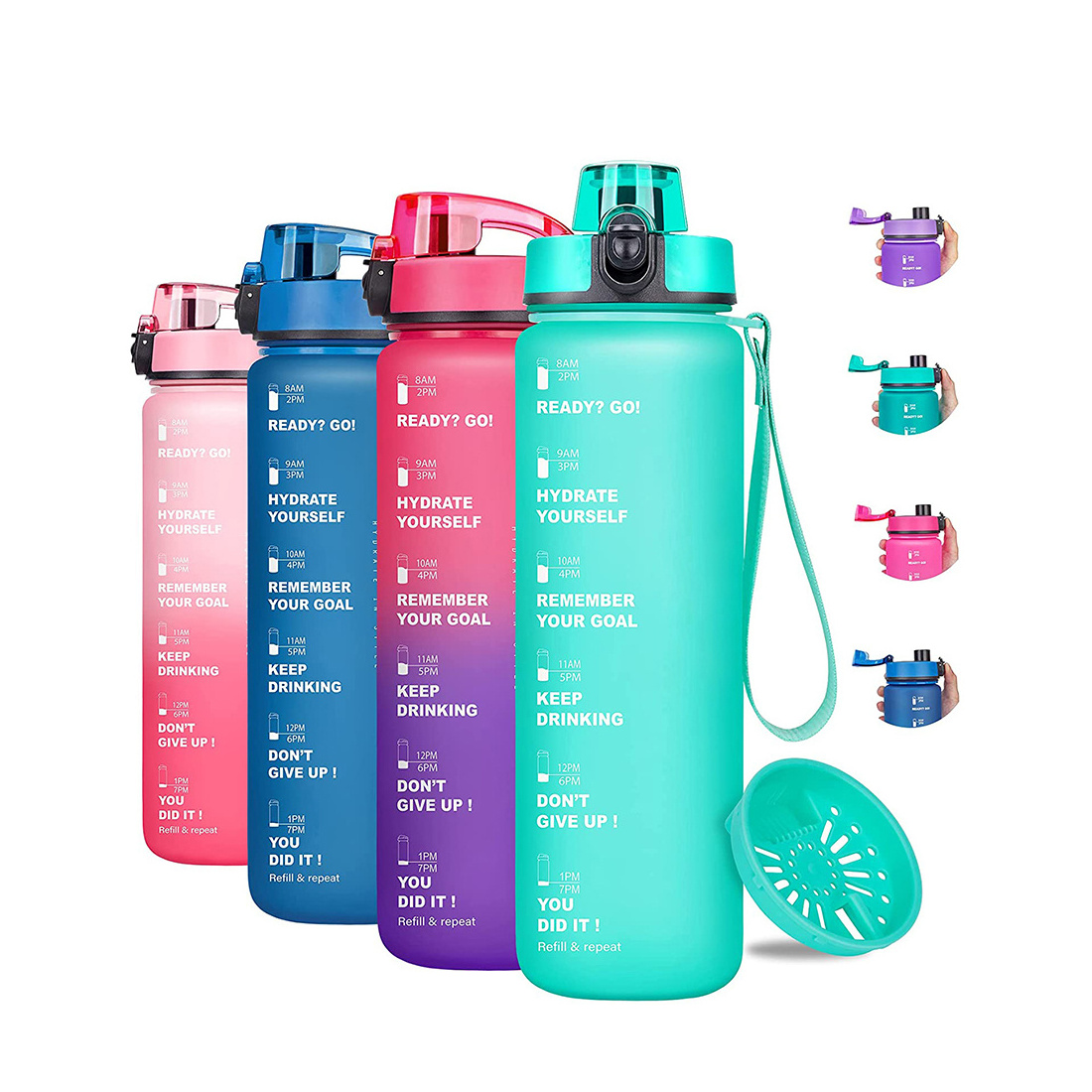 BPA Free Tritan Plastic 32oz Motivational Fitness Sports Water Bottle With Time Marker Leakproof Flip Top