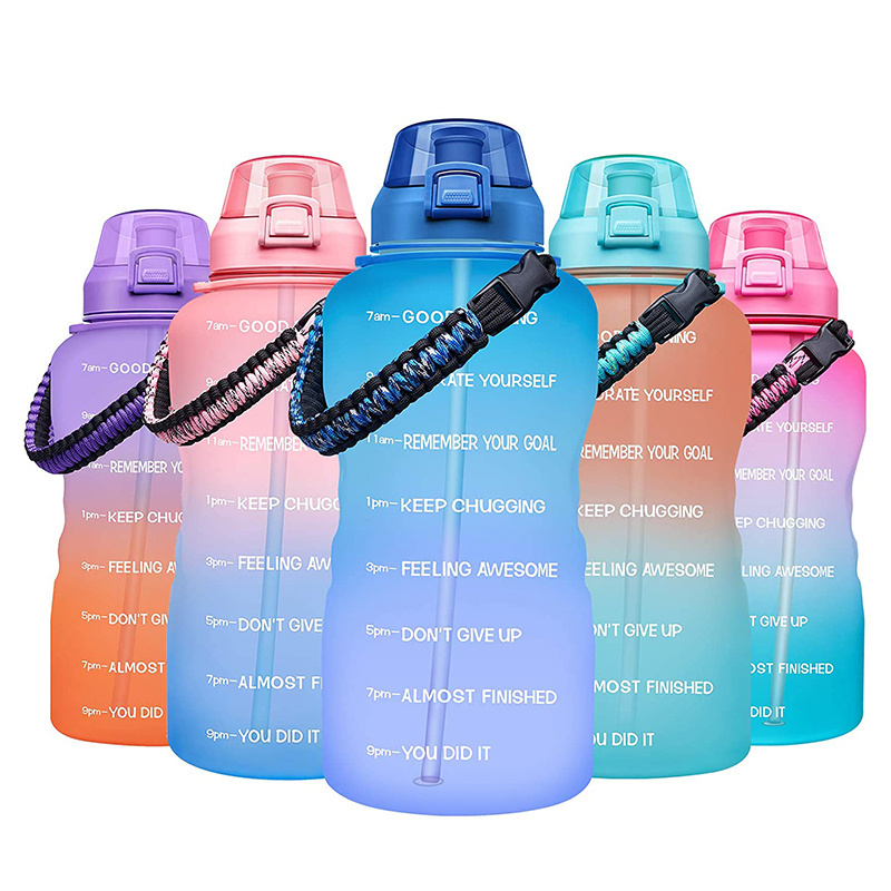 Hydrated Leakproof BPA Free Tritan PETG Colorful Large 1 Gallon Motivational Fitness Water Bottle with Lids