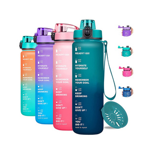 Gradient 1000ml Fitness Sports Yoga Leakproof Plastic PETG BPA Free Water Bottle with Motivational Time Marker