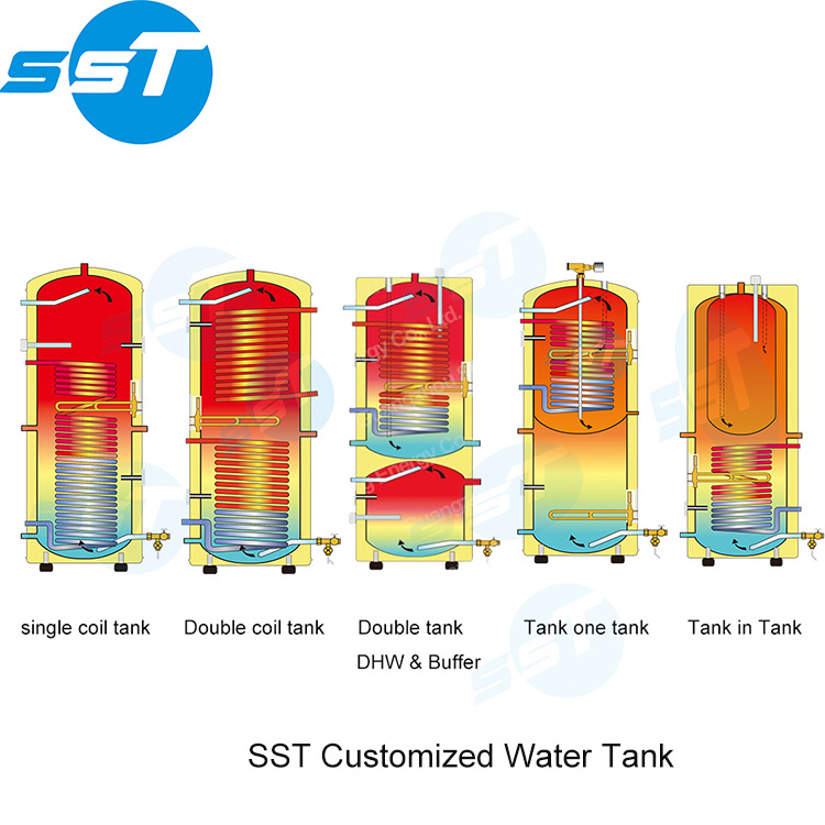 SST Professional sale stainless-steel SUS304 SUS316L material 100L heat pump gas boiler hot water storage tank for home