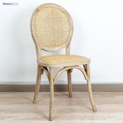 French romantic restaurant rattan wooden chair antique solid wood dining chair