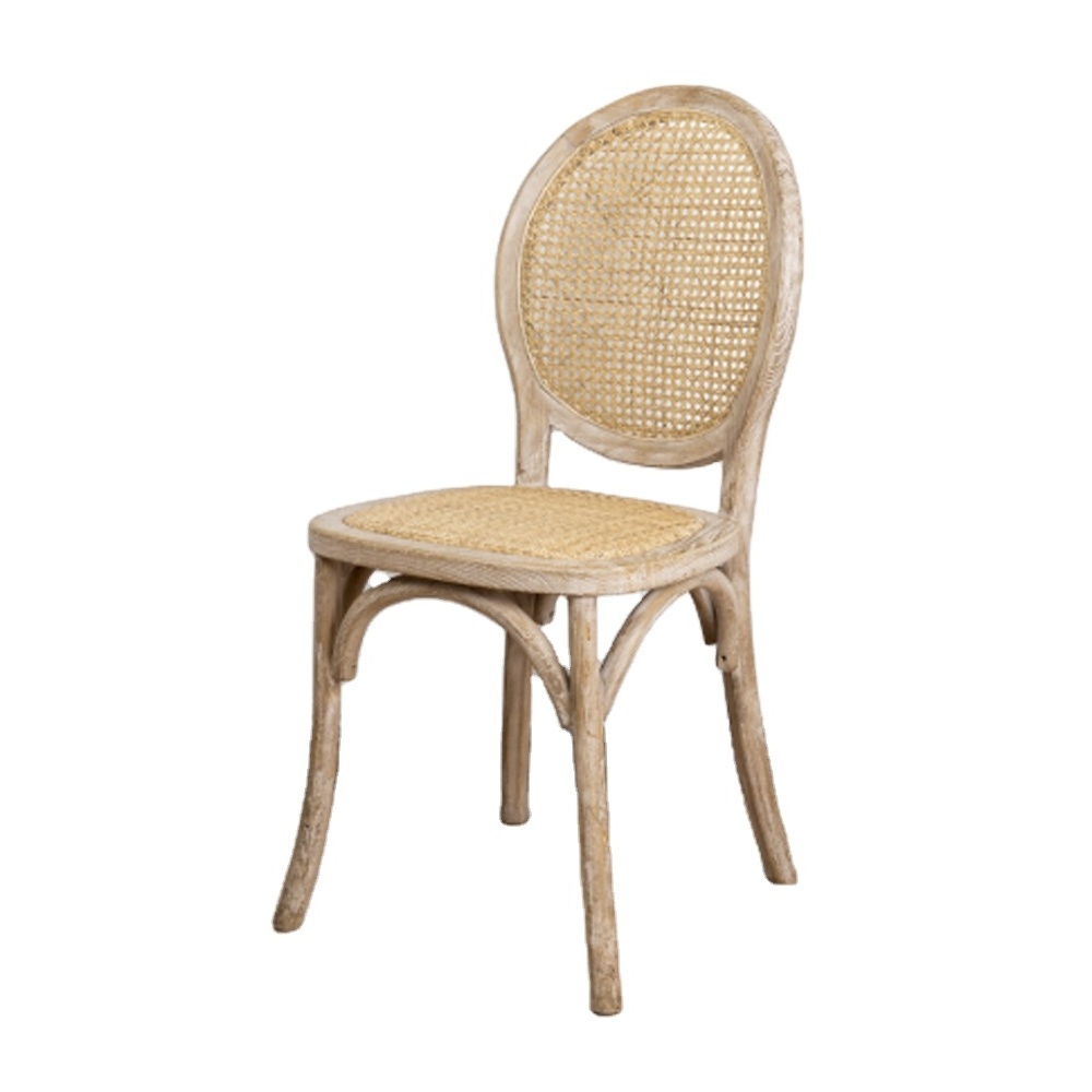 French romantic restaurant rattan wooden chair antique solid wood dining chair