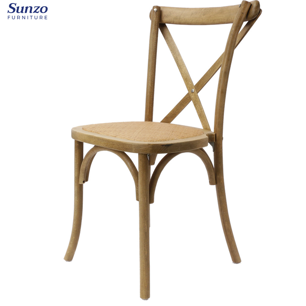 Wooden cross - back wedding party chair Sunzo Furniture French cross backed chair