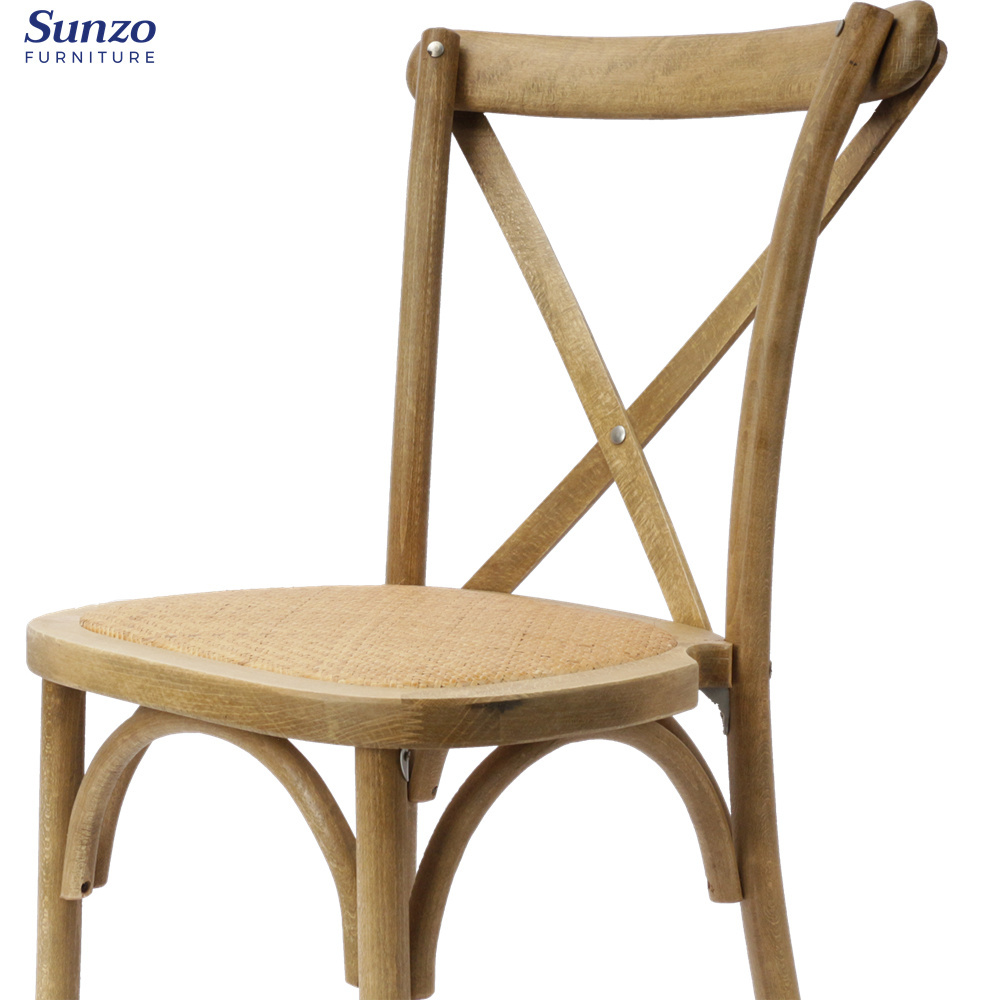 Wooden cross - back wedding party chair Sunzo Furniture French cross backed chair