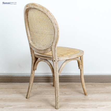 French romantic restaurant rattan wooden chair antique solid wood dining chair