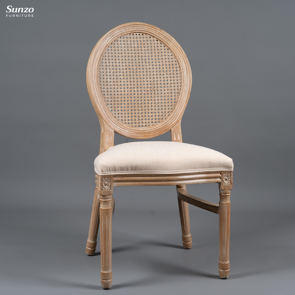 Oak Restaurant Furniture Solid Wood Cane Oval Round Back Dining Chair