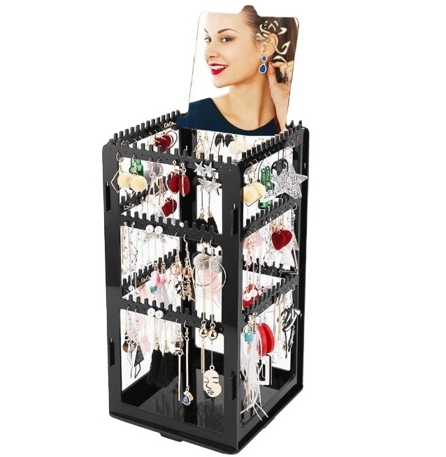 Premium Acrylic 360Rotatable 276 Hanger Jewelry Necklace Display Rack Stud Tower with Mirror