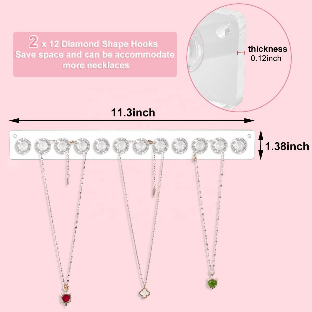 Hot Selling Clear Acrylic Necklace Holder 12 Diamond Crystal Hooks Wall Mounted Jewelry Organizer Hanging Jewelry Rack